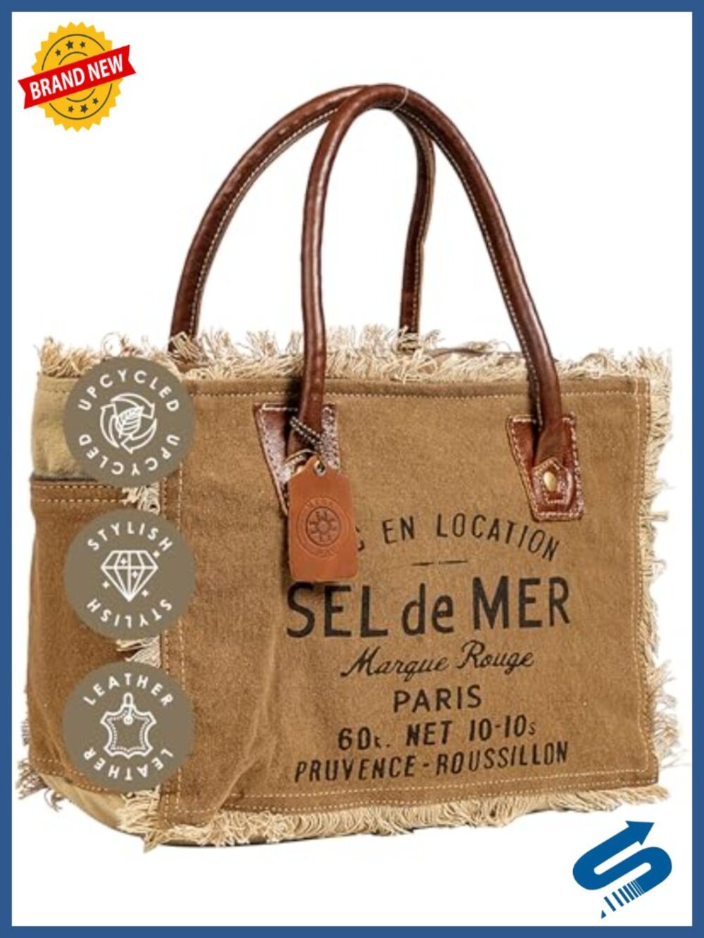 Canvas Tote Bag with Leather Strap French Inspired Handbag for Women